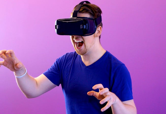 man playing virtual game on interactive vr